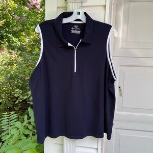 NWT Talbots Navy Collared White Trim Zip Neck SPF 50 Sleeveless Top